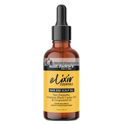 Aunt Jackie's Elixir Essentials Olej na vlasy a pokožku hlavy so Saw Palmetto, Jamajským čiernym ricínovým olejom a olejom z hroznových jadier 60ml