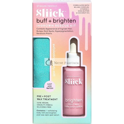 Sliick Buff a Rozjasniť Sada 30ml s Exfoliačnym a Ingrown Rescue Kit Telovým Rukávom a Exfoliačnym Sérumom
