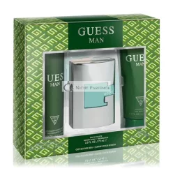   GUESS Man Eau de Toilette 3-dielna darčeková sada, 2,5 Fl. Oz. kolínska voda, 6,0 Oz. deodorizačný telový sprej a 6,7 Oz. sprchový gél