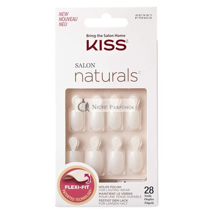 Kiss Salon Naturals Dvojitá umelá manikúra s lepidlom 28 nechtov biela - 32g