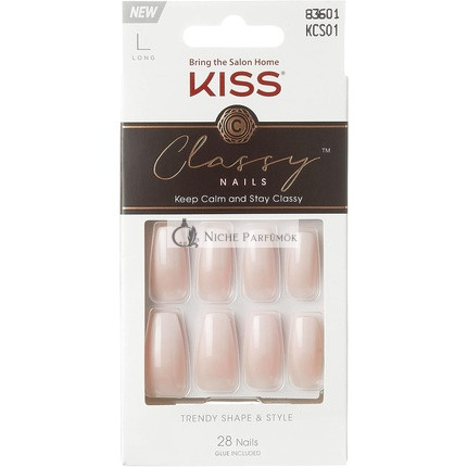 KISS Classy Nails Kolekcia Be-you-tiful Dlhé Kofin Tvarované Falošné Nechty 28 Falošných Nechtov Lepidlo na Nechty Nechty a Manikúra Palica, 1 ks