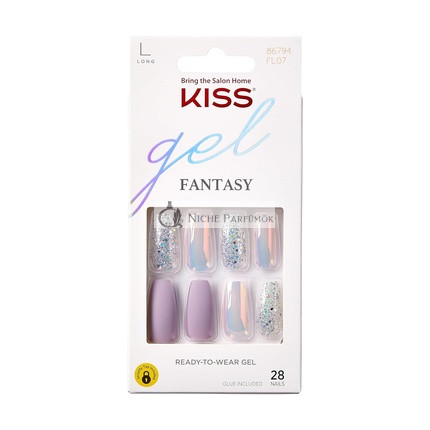 KISS Gél Fantázia Kolekcia Umelé Nechty Manikúra Sada Dúhové Prstene Dlhá Dĺžka Kofin Tvarované Fialové Gél Nechty s Mini Nechtným Súborom Ružová Gélová Nechtová Lepidlo a 28 Rozmazaniu Odolné Lepidlo na Nechty