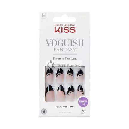KISS Voguish Fantasy Press On Nails 'Magnifique' Čierne Stredné Veľkosti Mandľový Tvar