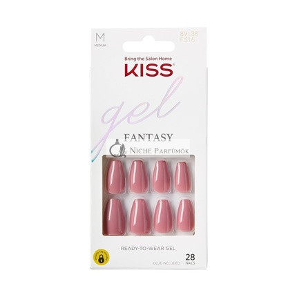 KISS Gel Fantasy Tlačené Nechty Rúžová Stredná Rakva Tvar 28 Nechtov, 2g Lepidlo, 1 Manikúra Palica, 1 Mini Pilník