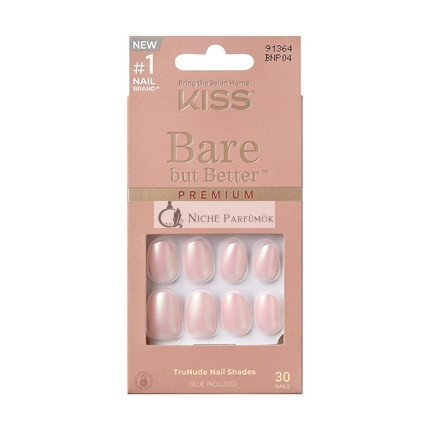KISS Bare But Better Press-On Nechty Mocha Svetlý Nudet Skin Krátka Veľkosť Oválny Tvar Obsahuje 30 Nechtov 2G Lepidlo 1 Manikúrová Tyčinka 1 Mini Pilník