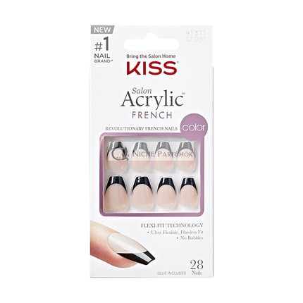 KISS Salon Akrylové Francúzske Nalepovacie Nechty Flame Tmavo Čierne Krátke Veľkosti Kofin Tvar 28 Nechtov 2g Lepidlo 1 Manikúrová Tyčinka 1 Mini Súbor