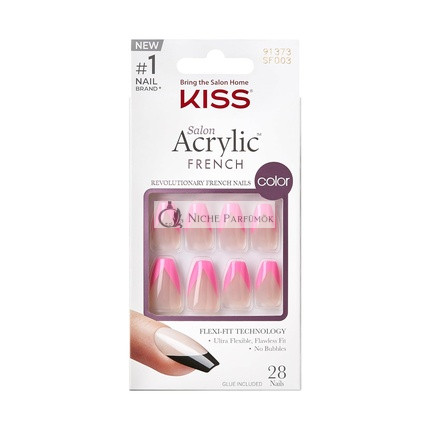 KISS Salon Akrylové Francúzske Nalepovacie Nechty Svetloružové Stredná Veľkosť Kofin Tvar, 24 ks