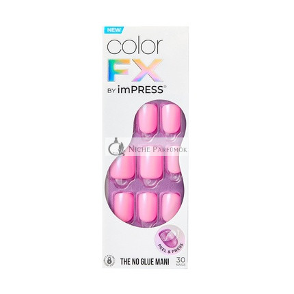 KISS imPRESS No Glue Mani Press-On Nechty Color FX Neskorá Noc Svetlo Ružová Krátka Veľkosť Squoval Tvar Zahrnuté 30 Nechtov Prípravný Pad Pokyny 1 Manikúrová Tyč 1 Mini Pilník