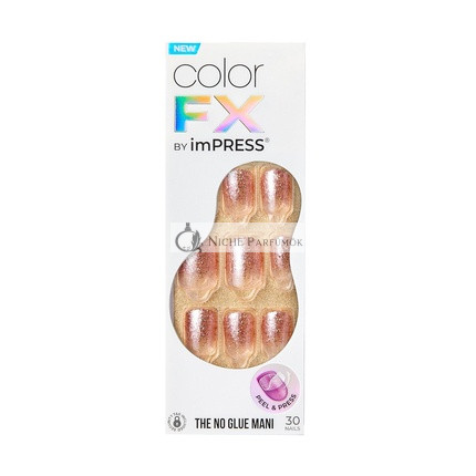 KISS imPRESS Bezlepidlové Mani Tlačené Nechty Farba FX Dimenzia Svetlo Neutrálna Krátka Veľkosť Squoval Tvar Obsahuje 30 Nechtov, Prípravný Pad, Pokyny, 1 Manikúra Palica, 1 Mini Pilník