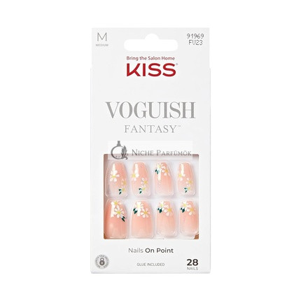 KISS Voguish Fantasy Press-On Nechty Svetlo Nude Stredná Veľkosť Kofin Tvar Obsahuje 28 Nechtov 2g Lepidla 1 Manikúrovú Tyčinku 1 Mini Pilník