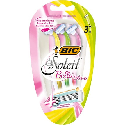 BIC Soleil Bella Farebné 4-čepeľové dámske holiace strojčeky balenie 3 kusy so sklopnými čepeľami