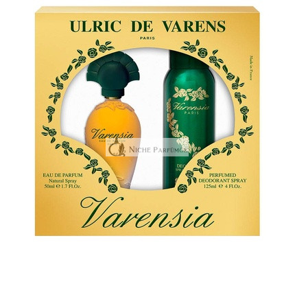 Ulric De Varens VARENSIA Eau De Parfum pre ženy, Zemité Ovocné Kvetinové Vôňa, Lotusový Kvet, Hřebíček, Malina, Vanilka, 50 ml + 120 ml Deodorant