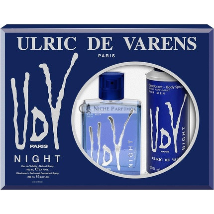 Pánsky 2-dielny darčekový set Ulric de Varens Night: Eau de Toilette Spray 100 ml + Parfumovaný dezodorant Spray 200 ml