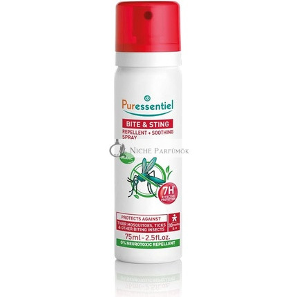 Puressentiel Repelent na Hmyz a Bodnutie Upokojujúci Sprej 75ml - Repelent na Komáre, Hmyz, Muchy, Kliešte - Účinný až 7 Hodín - 100% Rastlinný Pôvod - Bez DEET - Bezpečný pre Deti
