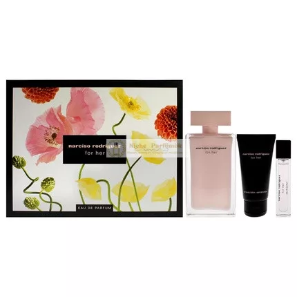 Narciso Rodriguez pre ženy 3-dielna darčeková sada, 3.3oz EDP sprej, 0.33oz EDP sprej, 2.5oz telové mlieko