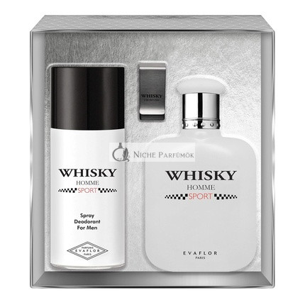 Evaflorparis Whisky Sport Darčeková Sada Eau de Toilette 100ml + Deodorant 150ml + Peňaženková Sada, 520g
