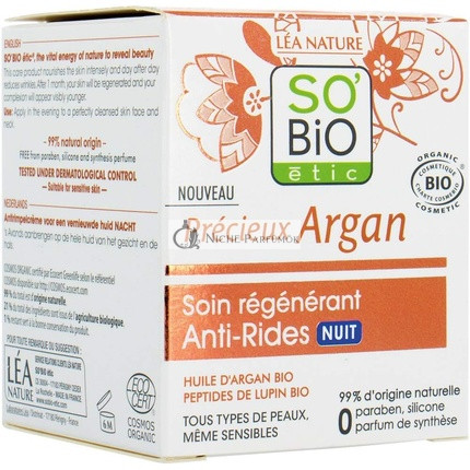 SO'BiO étic Précieux Argan Cosmos Bio Anti-Aging Regeneračná Nočná Starostlivosť 50ml