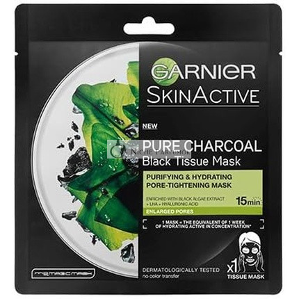 Garnier Pure Charcoal Čierna Tkaninová Maska Čistiaca a Hydratačná Masky na Uťahovanie Pórov na Uhlíkovom Materiáli