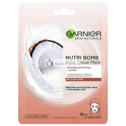 Garnier Skin Naturals Mliečna Tkaninová Maska s Kokosovým Mliekom na Suchú Pokožku, 32g