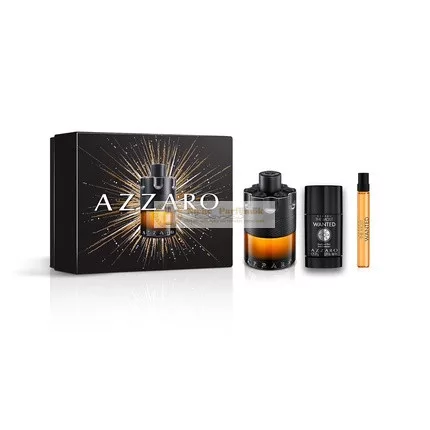 Azzaro The Most Wanted Parfum Intense Pánsky Parfém Darčeková Sada Plná Veľkosť 100ml Cestovná Veľkosť 10ml Deodorant 77g