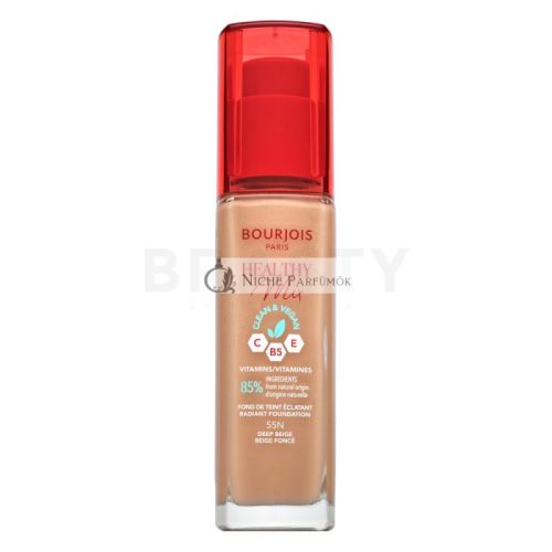 Bourjois Healthy Mix Clean & Vegan Radiant Foundation tekutý make-up pre zjednotenie farebného tónu pleti 55N Deep Beige 30 ml