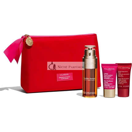 Clarins Dvojité sérum a Super Restorative set 3-dielna vianočná sada na starostlivosť o pleť proti starnutiu