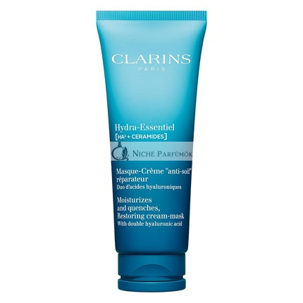 Clarins Hydra-Essentiel Maska na Tvár, Hydratačná, Viditeľne Plnšia Pokožku, 24-hodinová Hydratácia, Obnovuje Žiarivosť, Dvojnásobná Dávka Kyseliny Hyalurónovej, Viditeľne Hladká Všetky Typy Pleti, 70 g