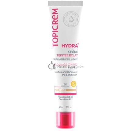 Topicrem HYDRA+ Tónovaný Hydratačný Krém so Stredným Leskom pre Citlivú a Dehydratovanú Pokožku Dospelých a Teenagerov - Poskytuje 24-Hodinovú Hydratáciu, Chráni Pokožku