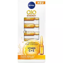   NIVEA Q10 Energia Anti-Wrinkle 7 Dňová Kúra 7 Ampúl s 100% Bunkovo Identickým Q10, Vitamínom C a Vitamínom E, Viditeľne Znižuje Vrasy a Unavenú Pleť