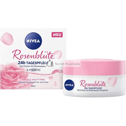 Nivea Růžový okvětní lístek 24h Denný krém 50ml s ružovou vodou a hyalurónom - Ľahký gélový krém pre hladkú jemnú pleť