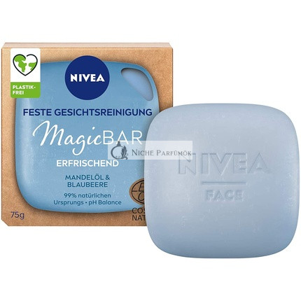 NIVEA MagicBar Osviežujúci Pevný Čistiaci Prostriedok na Tvár, 75g - Certifikovaná Prírodná Kozmetika s Mandľovým Olejom a Čučoriedkami