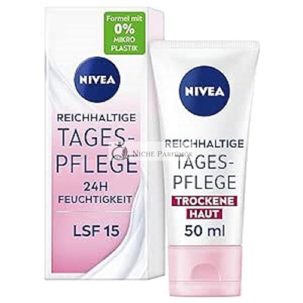 NIVEA Bohatá Denná Starostlivosť 24h Hydratačný Krém na Tvár pre Suchú Pokožku s SPF 15, 50 ml