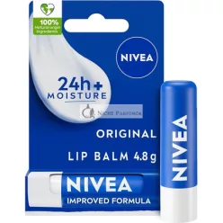   NIVEA Balzam na pery Originálna Starostlivosť 4.8g, Hlboká hydratácia pier na viac ako 24 hodín s prírodnými zložkami, bambuckým maslom a vitamínmi