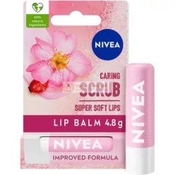   NIVEA 2in1 Ošetrujúci Peeling na pery 4,8g Balzam na pery s Róžovým olejom a Vitamínom E, Jemne Exfoliuje pre Super Hladké Pery