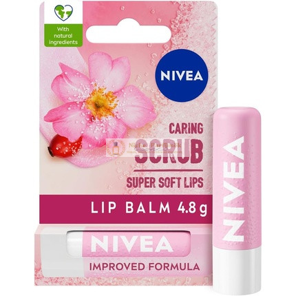 NIVEA 2in1 Ošetrujúci Peeling na pery 4,8g Balzam na pery s Róžovým olejom a Vitamínom E, Jemne Exfoliuje pre Super Hladké Pery