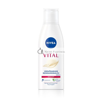 NIVEA VITAL Výživné čistiace mlieko pre zrelú pleť, Dôkladne odstraňuje make-up a nečistoty, Jemné čistiace mlieko, 200ml