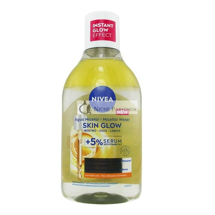 NIVEA Skin Glow Micelárna Voda 400ml, Čistiaci Gél na Tvár s 5% Sérum a Aminokyselinovým Komplexom