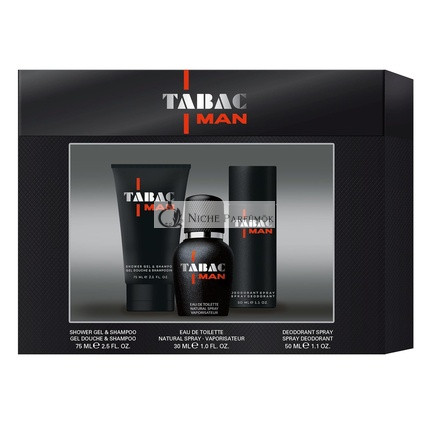 Tabac Man Trio Set: Mocná Mužská Vôňa, 30ml Eau de Toilette, 75ml Sprchový Gél, 50ml Deodorant