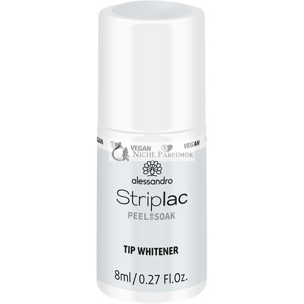Alessandro Striplac Peel alebo Soak Vegán Tip Bielenie Biele LED Lak na nechty, 8ml