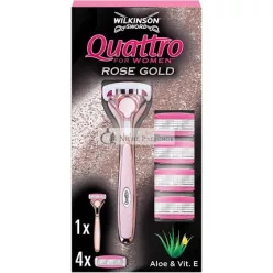  Wilkinson Sword Quattro pre ženy prémiová kovová ružovo-zlatá rukoväť s 5 náhradnými čepeľami