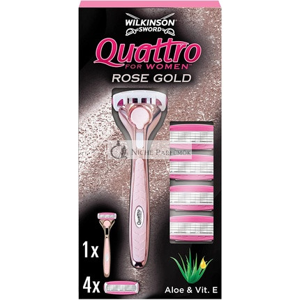 Wilkinson Sword Quattro pre ženy prémiová kovová ružovo-zlatá rukoväť s 5 náhradnými čepeľami