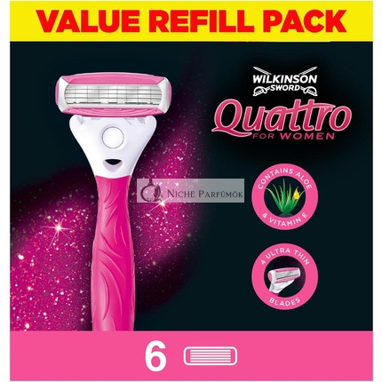Wilkinson Sword Quattro Pre Ženy Hladké Holiace Čepele Náhradné 6 ks