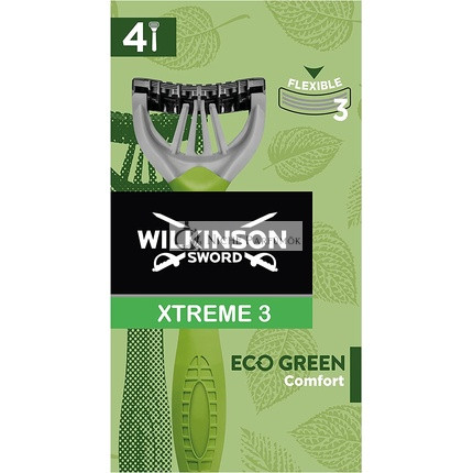 Wilkinson Sword Xtreme 3 Eco Zelená Jednorazová Britva pre Mužov, Ekologická a Recyklovateľná, 70g - Balenie po 4