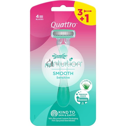 Wilkinson Sword MyIntuition Smooth Sensitive Quattro Jednorazový Holiaci Strojček pre Ženy 4 Čepele 2 Mazacie Pásiky s Aloe Verou a Vitamínom E - Balenie 3+1
