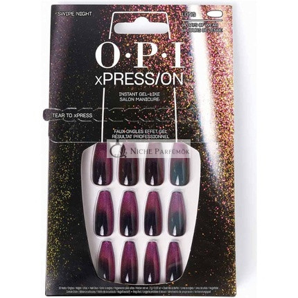 OPI xPRESS/ON Tlačené umelé nechty a olej na kutikulu 30 ks Znovu použiteľné umelé nechty na 14 dní Hlboko vyživujúca gélová manikúra Sýty lak na nechty Swipe Night