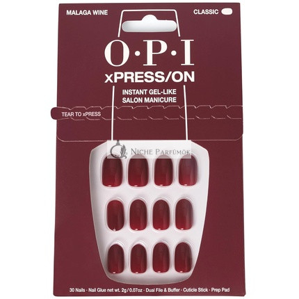 OPI xPRESS/ON Press On Nechty - Až 14 Dní Nositeľnosti, Gélový Salon Manikúra, Vegánske Udržateľné Balenie, Krátke Červené Nechty, Malaga Víno