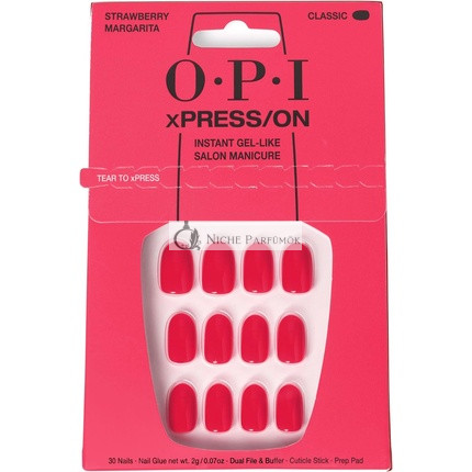 OPI xPRESS/ON Nalepovacie nechty a olej na kutikulu 30 ks Znovu použiteľné falošné nechty s až 14-dňovým nosením Hlboko vyživujúci gélový salónny manikúra Červený/Ružový lak na nechty Jahodová margarita