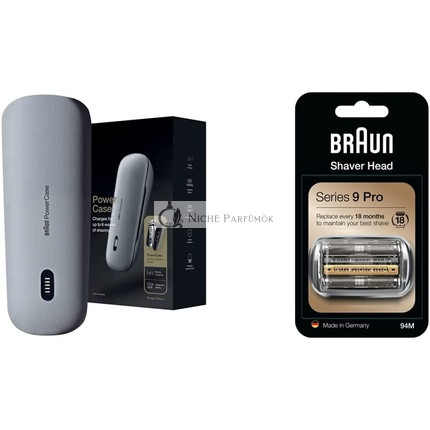 Braun PowerCase Elektrický holiaci strojček Nabíjací kufrík pre holiace strojčeky série 9 a 8 s 50% viac batérie a náhradnou hlavou 94M - Strieborný