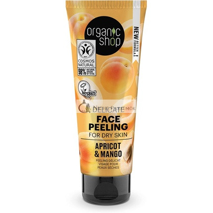 Organic Shop Jemný Peeling na Tvár S Marhuľou a Mangom Pre Suchú Pleť, 75ml