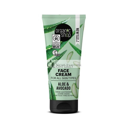 Organic Shop Ľahký denný krém na tvár pre všetky typy pleti, Avokádo a Aloe, 50ml
